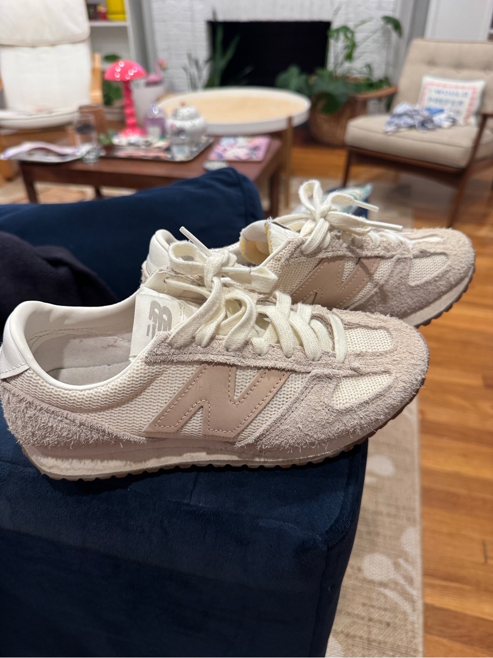 New Balance 471 Women’s Cream Suede & Mesh Retro Runner Sneakers